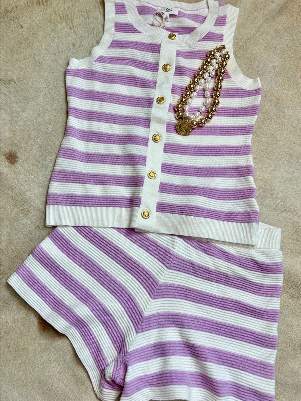 Able Lavender and White Striped Sleeveless Knit Set